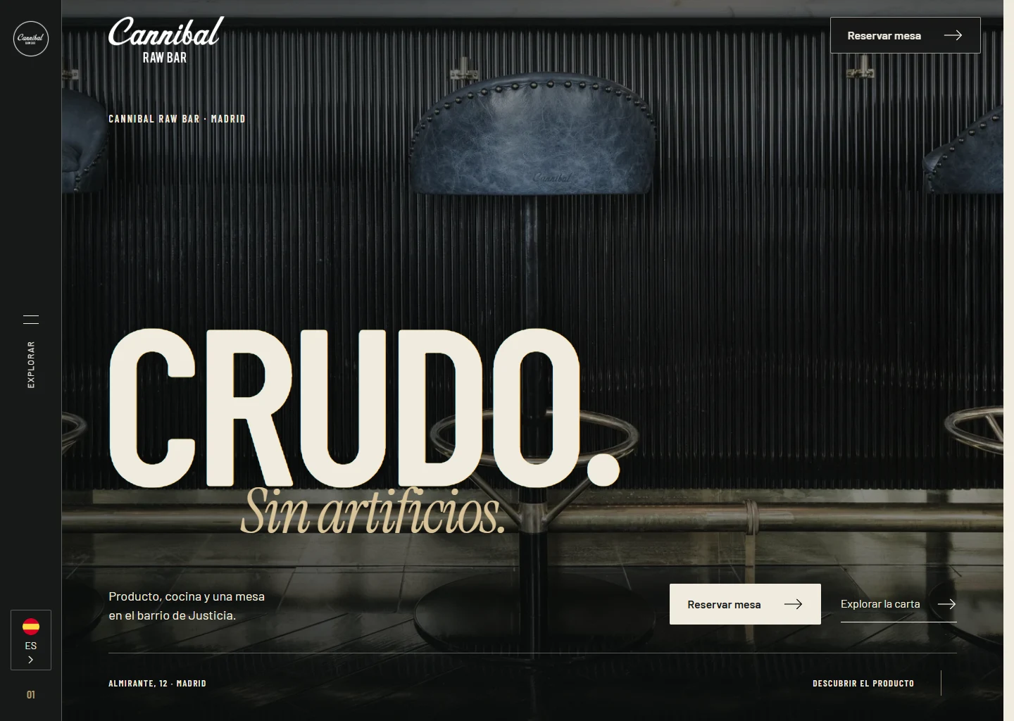 Captura de la propuesta de rediseño para Cannibal Raw Bar