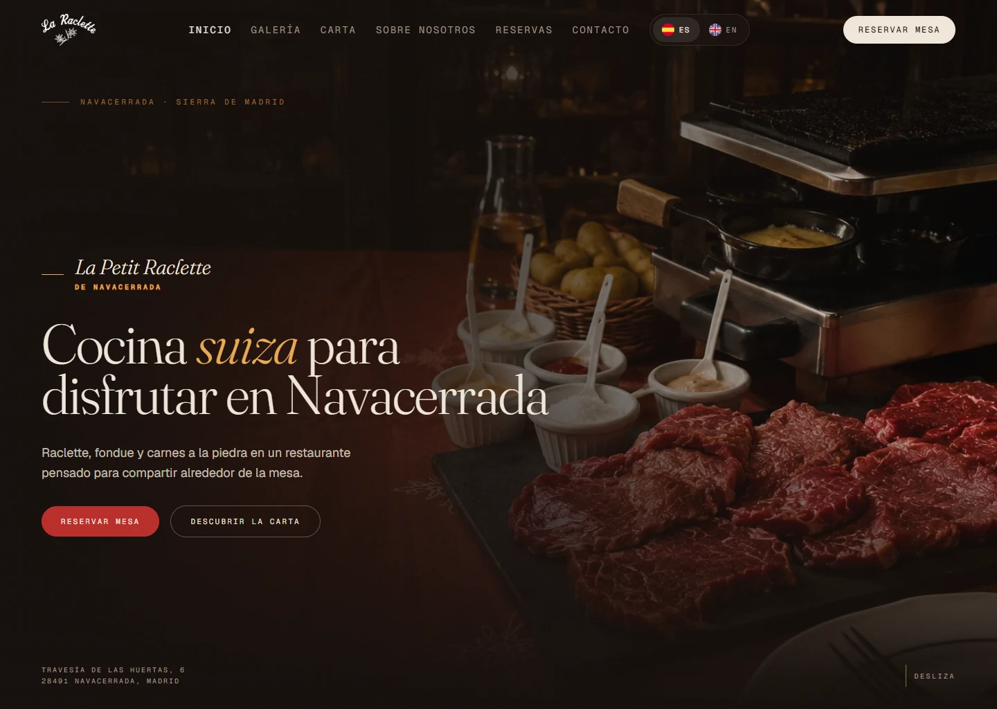 Captura de la página de inicio de La Petit Raclette